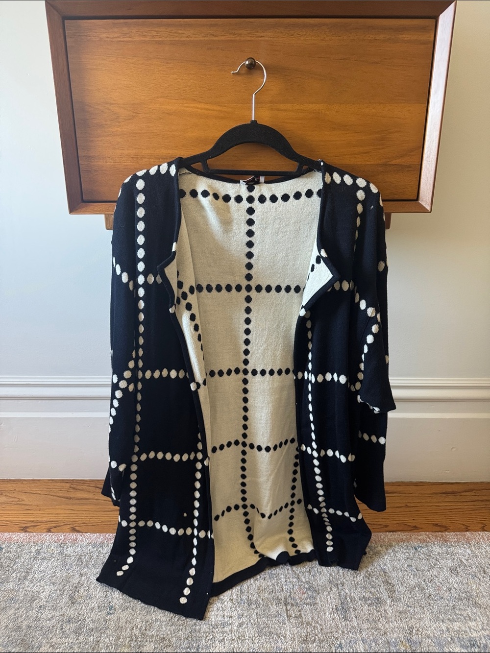 Vintage RODIER Black & White Dot Grid Open-Front Cardigan